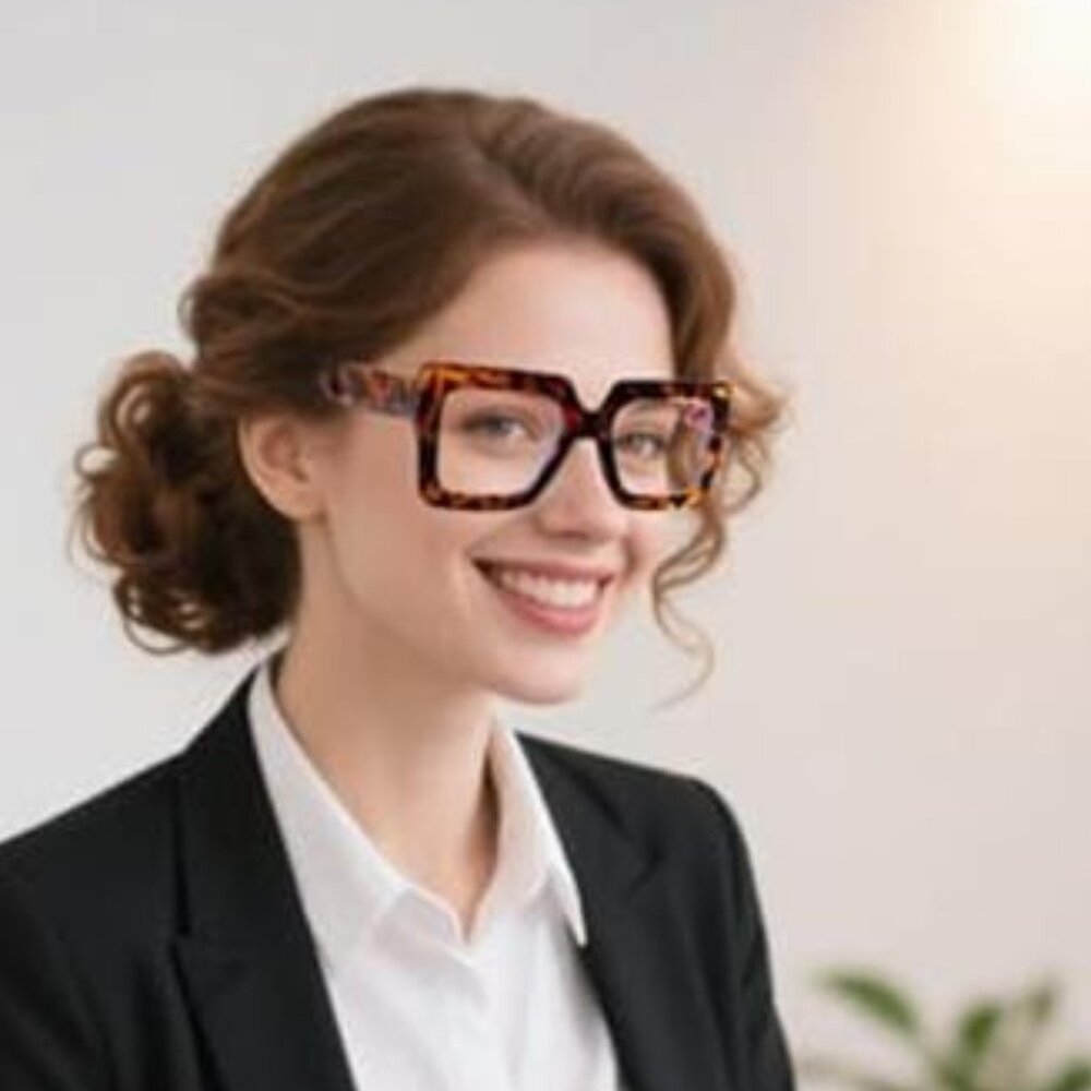 Oversized Square Blue Light Glasses Big Frame Computer Eyewear Animal Print - Picture 6 of 6